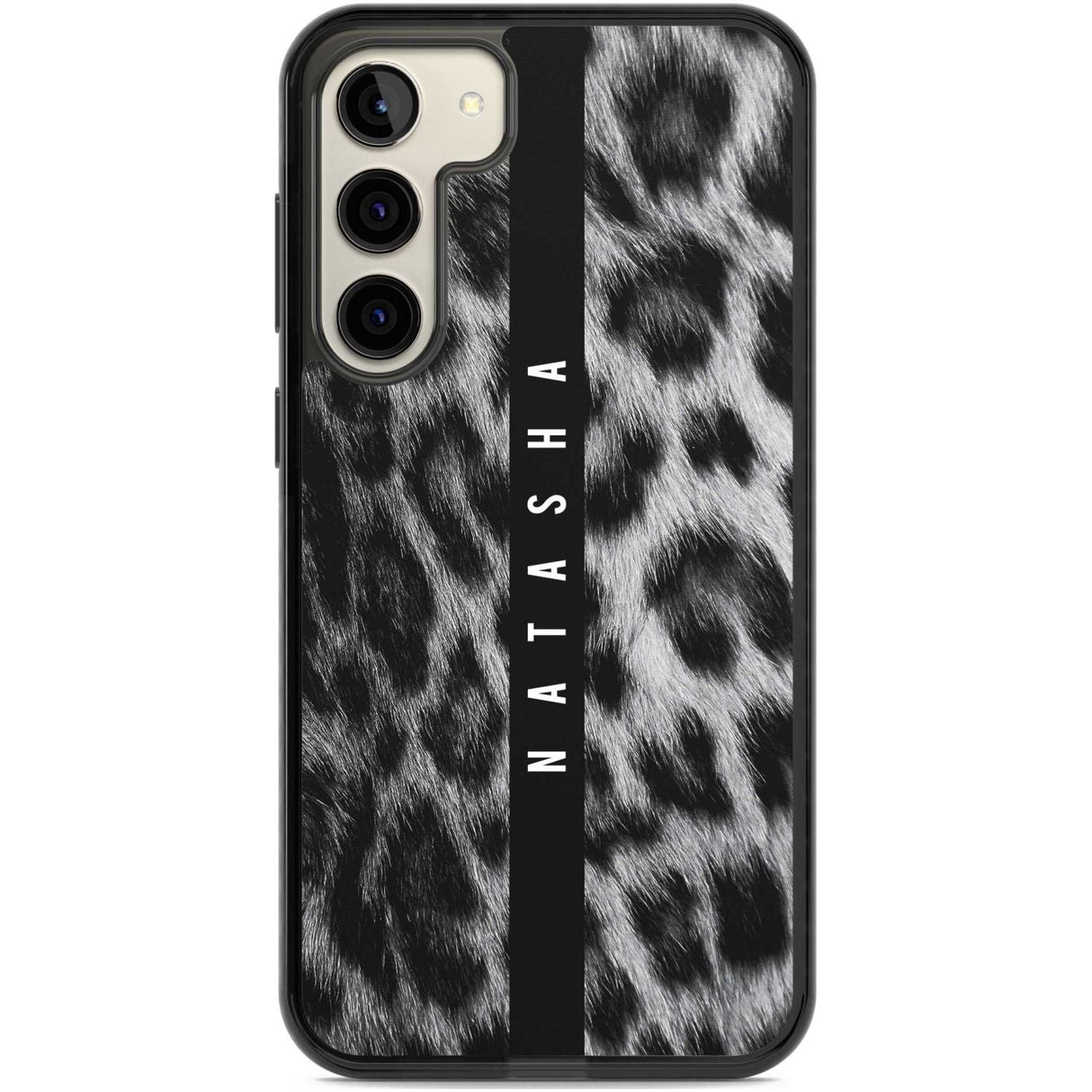 Personalised Snow Leopard Print Custom Phone Case Samsung S22 Plus / Black Impact Case,Samsung S23 Plus / Black Impact Case Blanc Space