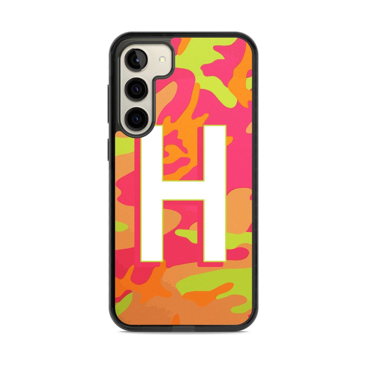 Personalised Bright Neon Camo Solid Monogram Custom Phone Case Samsung S23 Plus / Black Impact Case,Samsung S22 Plus / Black Impact Case Blanc Space