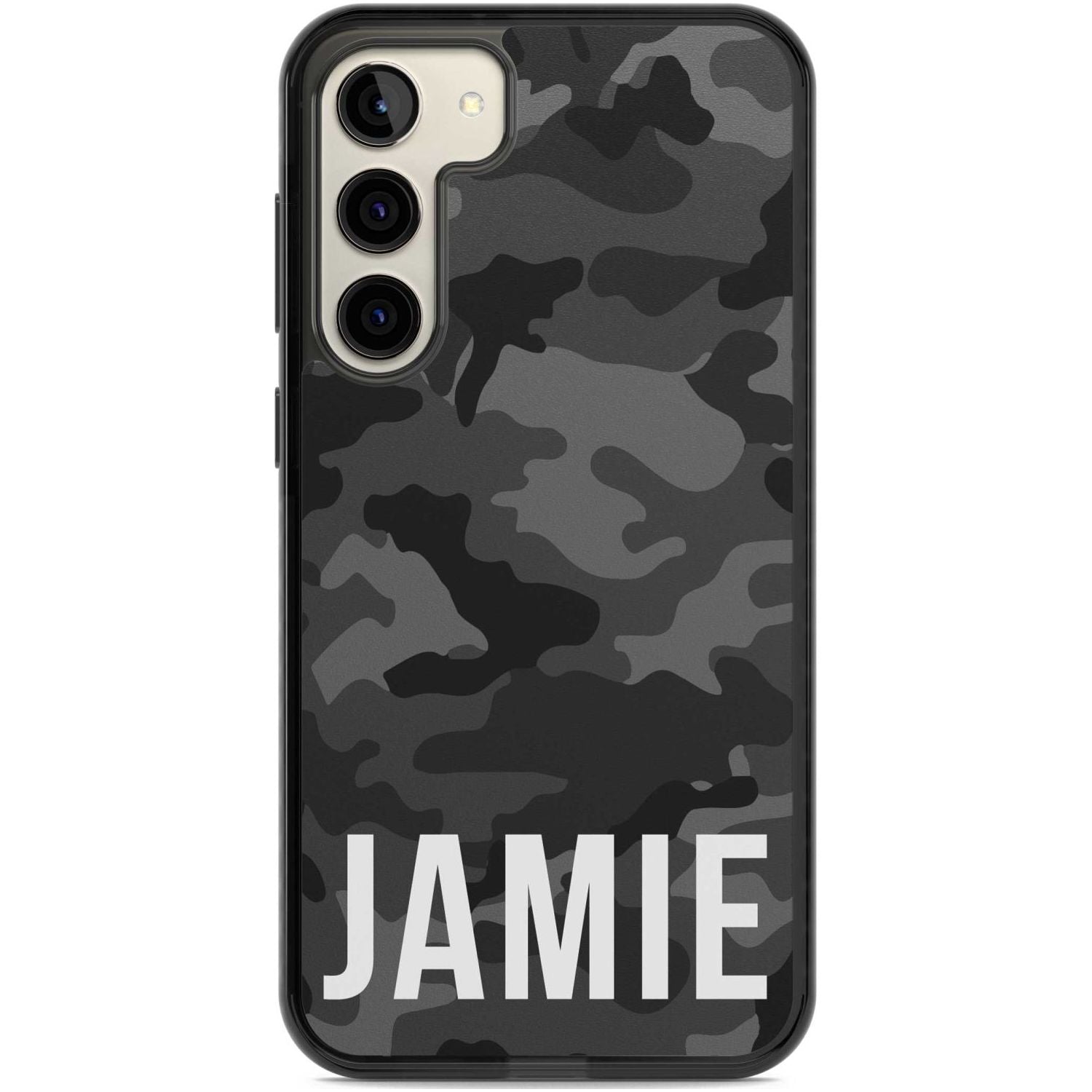 Personalised Horizontal Name Black Camouflage Custom Phone Case Samsung S22 Plus / Black Impact Case,Samsung S23 Plus / Black Impact Case Blanc Space