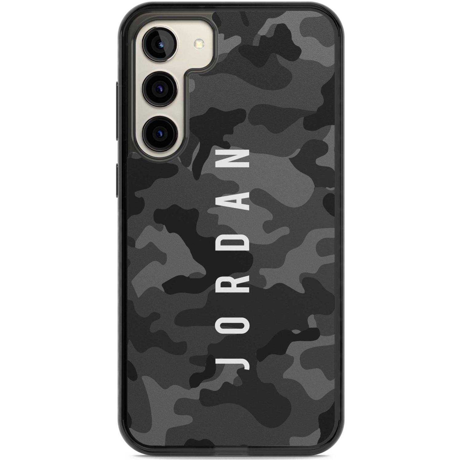 Personalised Small Vertical Name Black Camouflage Custom Phone Case Samsung S22 Plus / Black Impact Case,Samsung S23 Plus / Black Impact Case Blanc Space