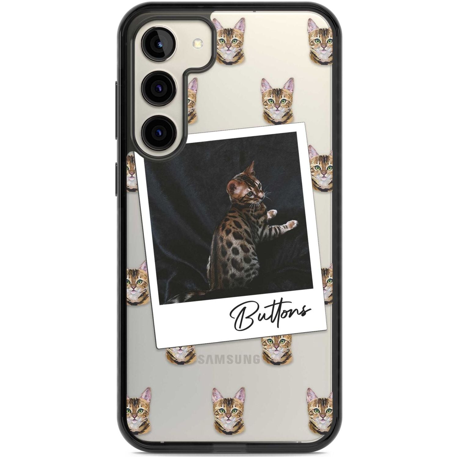 Personalised Bengal Cat Photo Custom Phone Case Samsung S22 Plus / Black Impact Case,Samsung S23 Plus / Black Impact Case Blanc Space