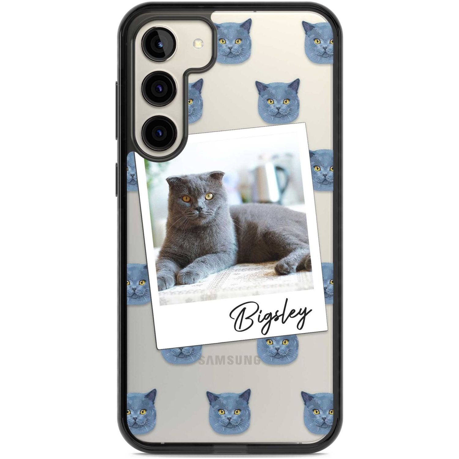 Personalised English Blue Cat Photo Custom Phone Case Samsung S22 Plus / Black Impact Case,Samsung S23 Plus / Black Impact Case Blanc Space