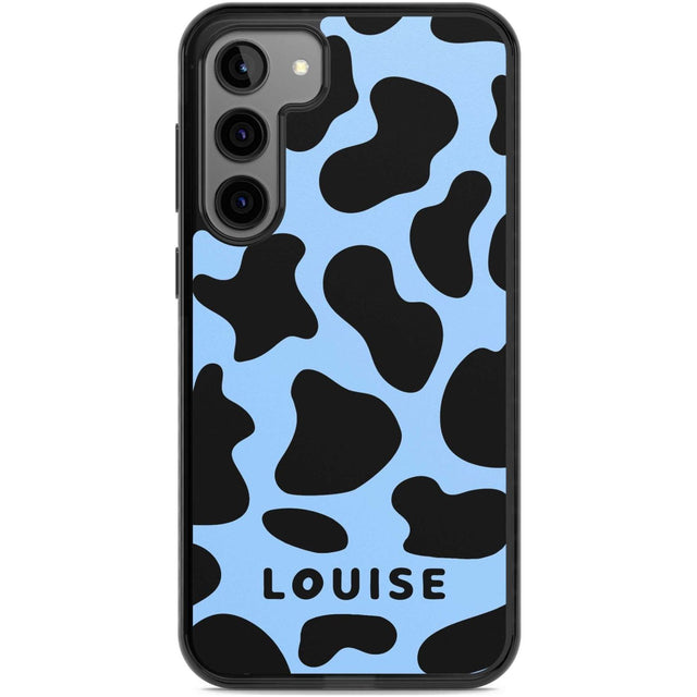 Personalised Blue and Black Cow Print Custom Phone Case Samsung S22 Plus / Black Impact Case,Samsung S23 Plus / Black Impact Case Blanc Space