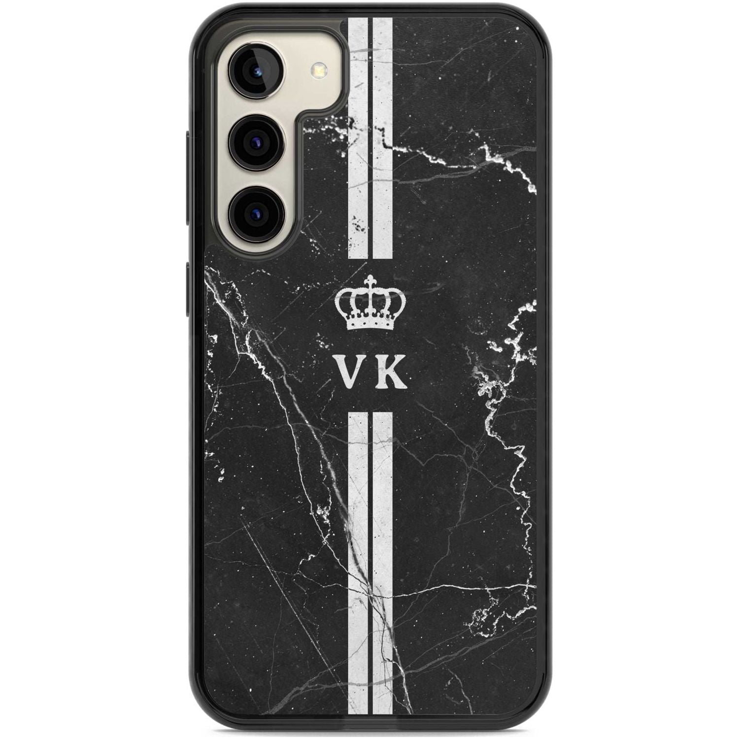 Personalised Stripes + Initials with Crown on Black Marble Custom Phone Case Samsung S22 Plus / Black Impact Case,Samsung S23 Plus / Black Impact Case Blanc Space