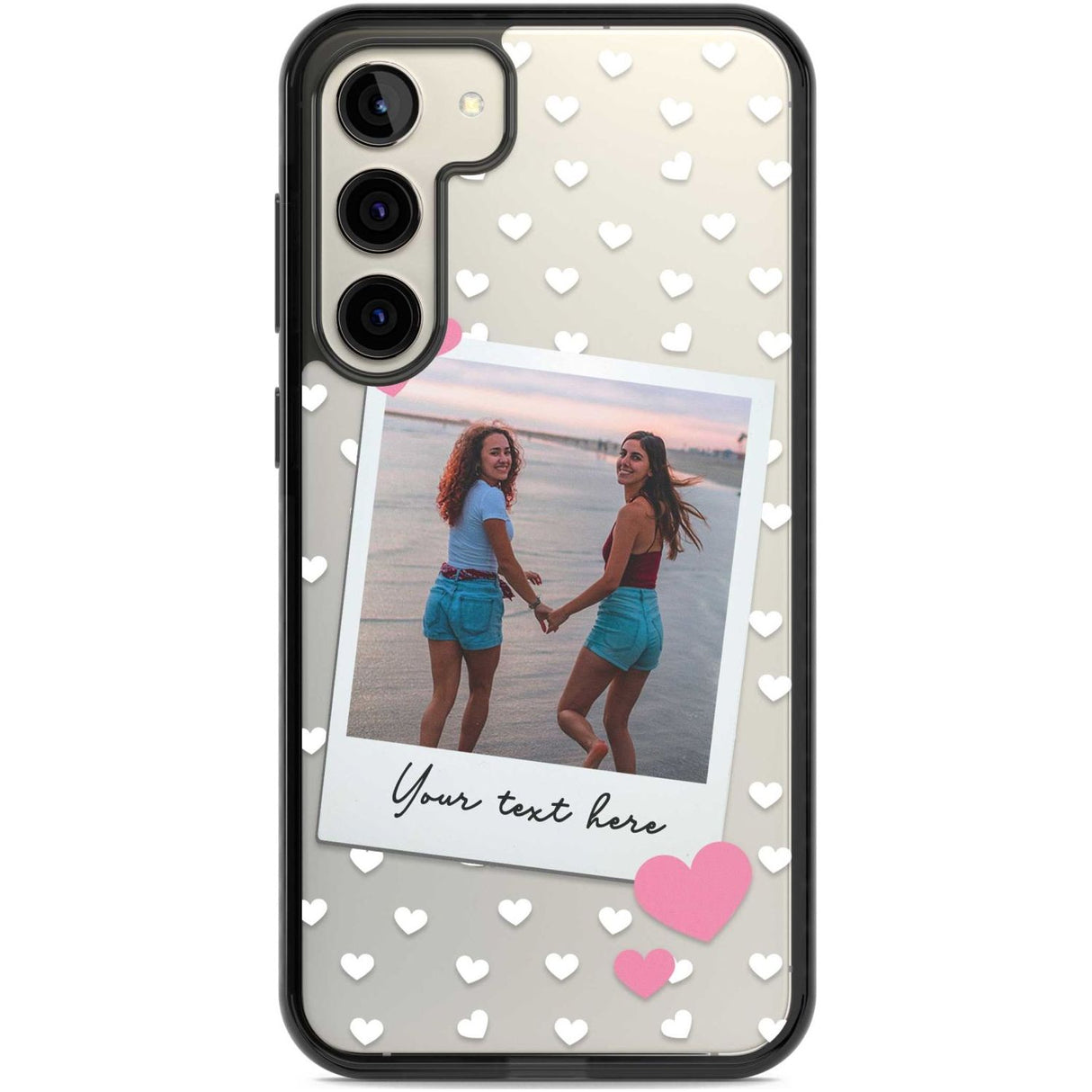 Personalised Instant Film & Hearts Photo Custom Phone Case Samsung S22 Plus / Black Impact Case,Samsung S23 Plus / Black Impact Case Blanc Space