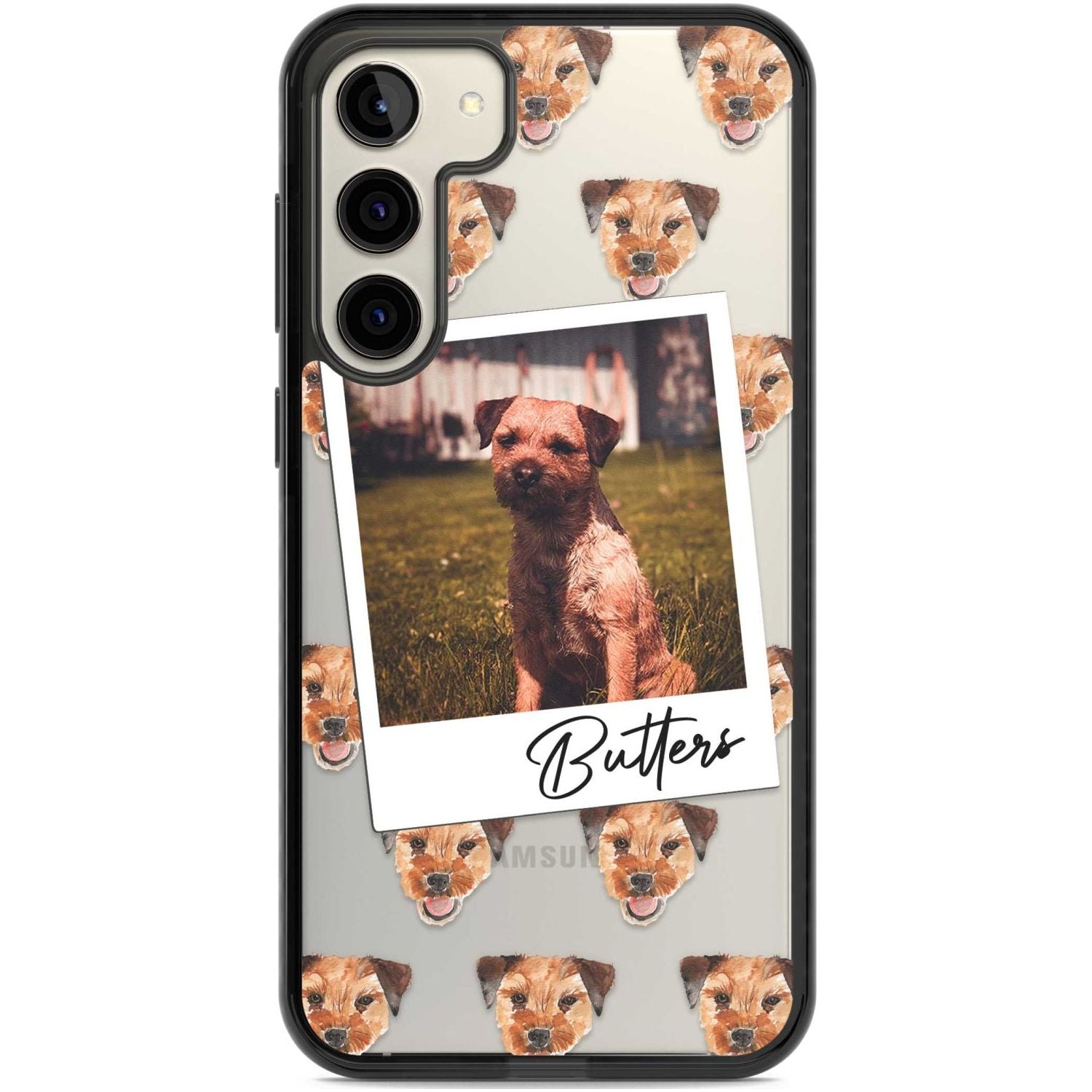 Personalised Border Terrier - Dog Photo Custom Phone Case Samsung S22 Plus / Black Impact Case,Samsung S23 Plus / Black Impact Case Blanc Space