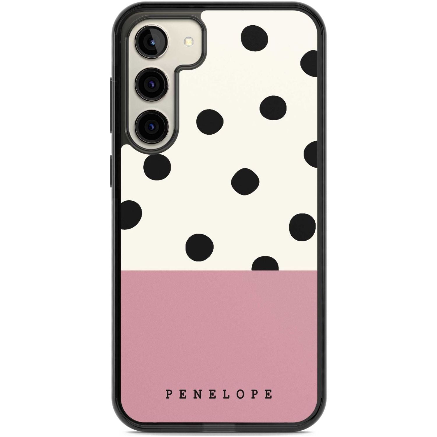 Personalised Pink Border Polka Dot Custom Phone Case Samsung S22 Plus / Black Impact Case,Samsung S23 Plus / Black Impact Case Blanc Space