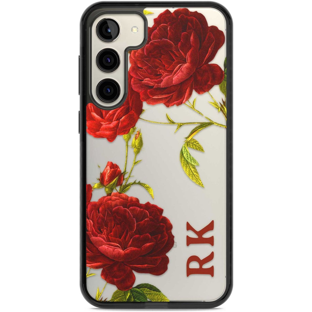 Personalised Clear Vintage Floral Red Roses Custom Phone Case Samsung S22 Plus / Black Impact Case,Samsung S23 Plus / Black Impact Case Blanc Space