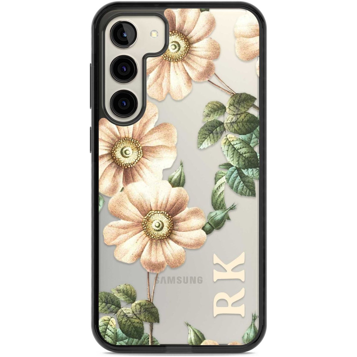 Personalised Clear Vintage Floral Cream Anemones Custom Phone Case Samsung S22 Plus / Black Impact Case,Samsung S23 Plus / Black Impact Case Blanc Space