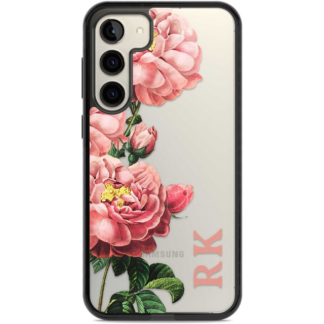 Personalised Clear Vintage Floral Pink Peonies Custom Phone Case Samsung S22 Plus / Black Impact Case,Samsung S23 Plus / Black Impact Case Blanc Space