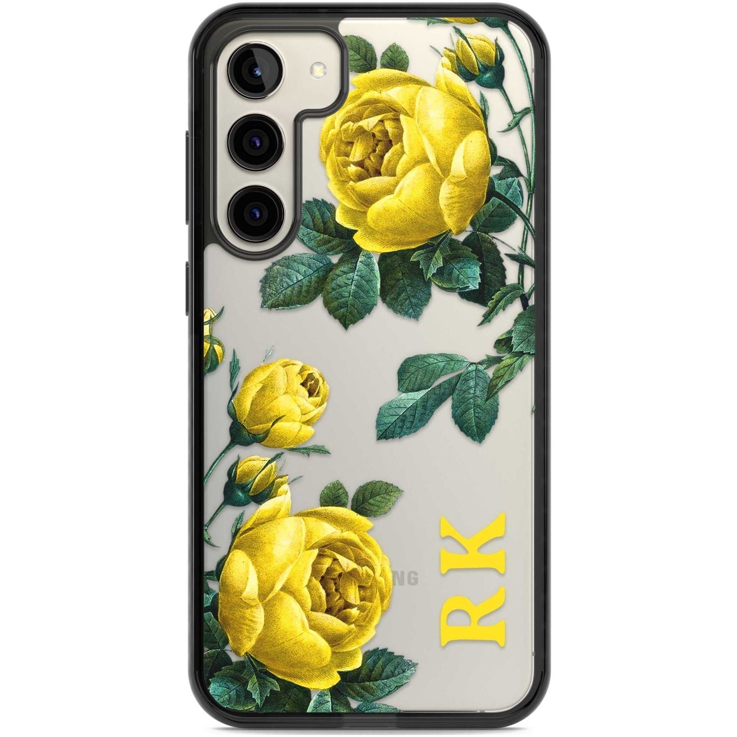 Personalised Clear Vintage Floral Yellow Roses Custom Phone Case Samsung S22 Plus / Black Impact Case,Samsung S23 Plus / Black Impact Case Blanc Space