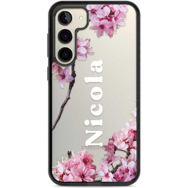 Personalised Cherry Blossoms with Text Custom Phone Case Samsung S22 Plus / Black Impact Case,Samsung S23 Plus / Black Impact Case Blanc Space