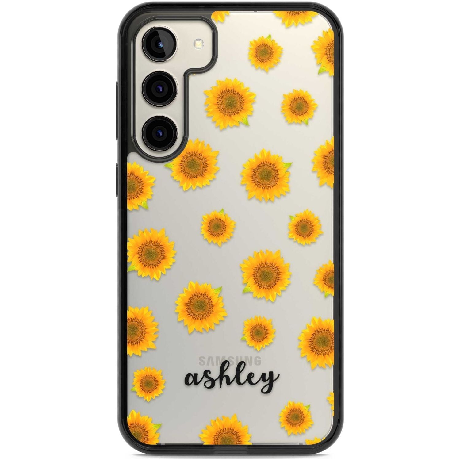 Personalised Sunflowers & Cursive Custom Phone Case Samsung S22 Plus / Black Impact Case,Samsung S23 Plus / Black Impact Case Blanc Space