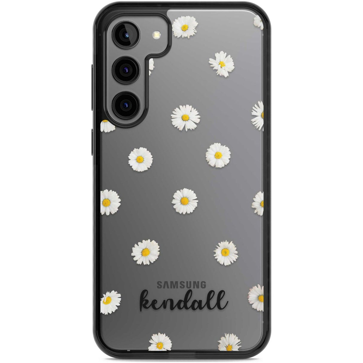 Personalised White Daisies & Cursive Custom Phone Case Samsung S22 Plus / Black Impact Case,Samsung S23 Plus / Black Impact Case Blanc Space