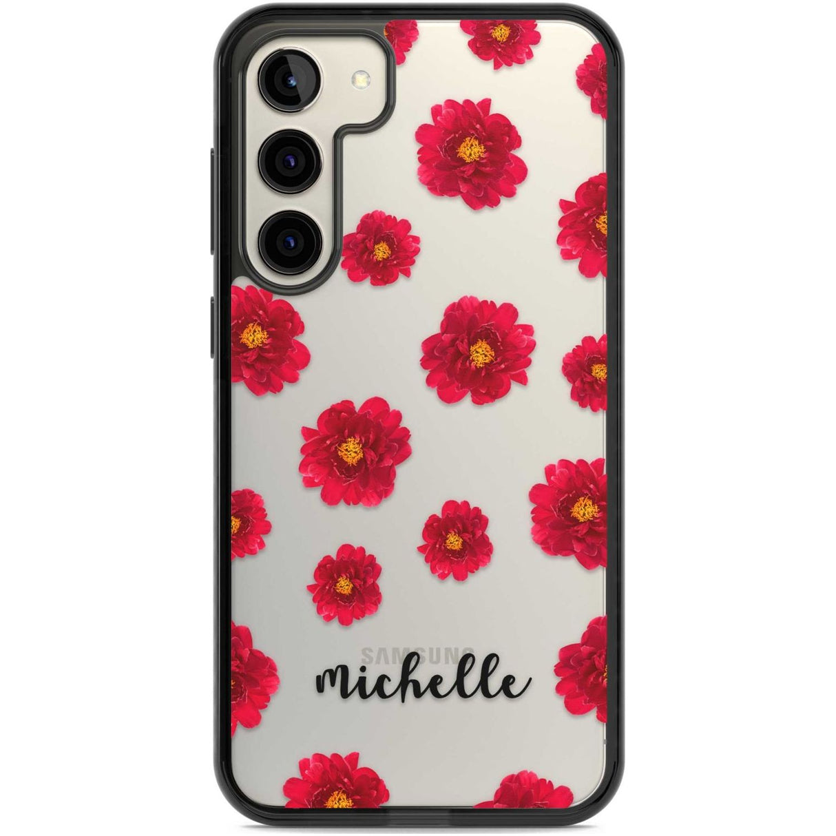 Personalised Red Peonies & Cursive Custom Phone Case Samsung S22 Plus / Black Impact Case,Samsung S23 Plus / Black Impact Case Blanc Space