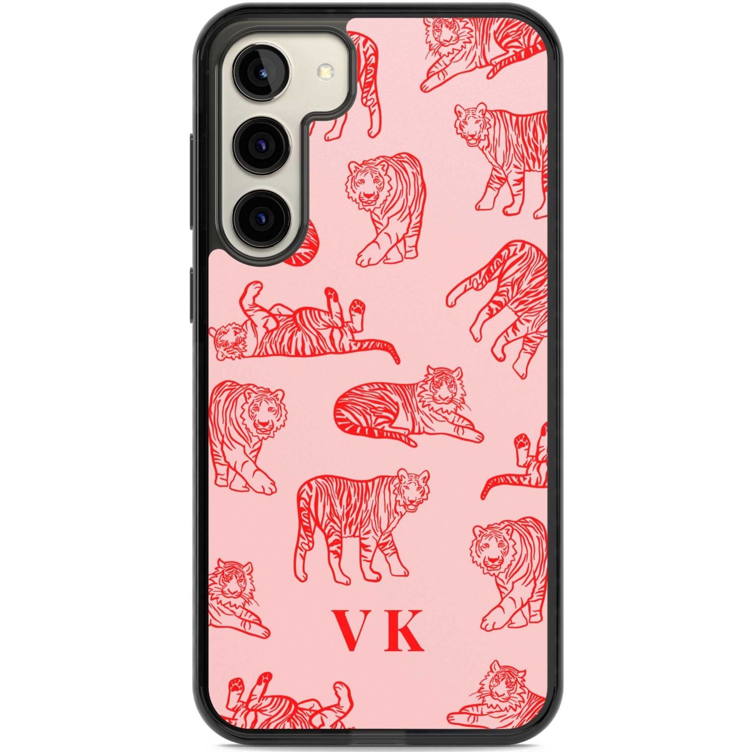 Personalised Red Tiger Outlines on Pink Custom Phone Case Samsung S22 Plus / Black Impact Case,Samsung S23 Plus / Black Impact Case Blanc Space