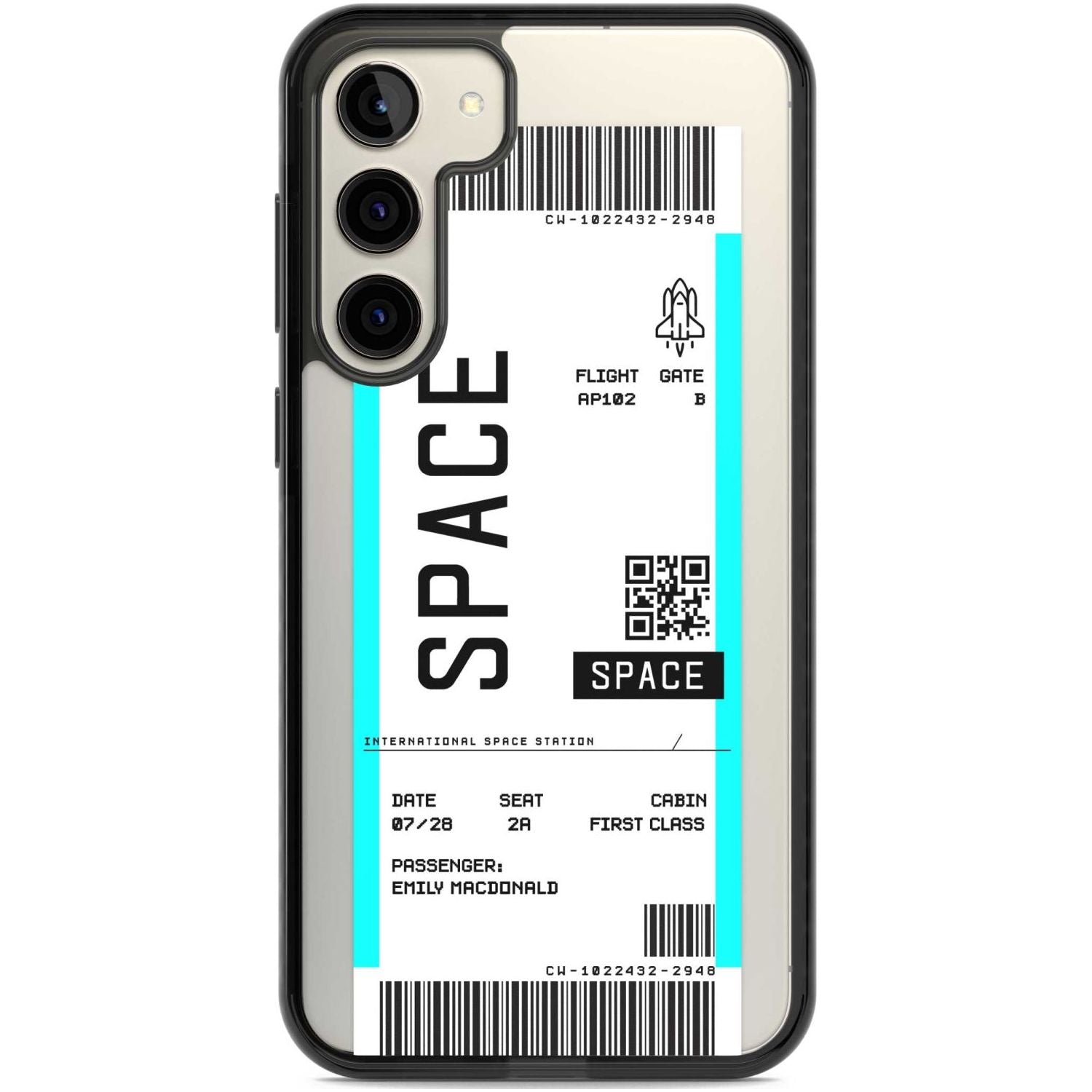 Personalised Space Space Travel Ticket Custom Phone Case Samsung S22 Plus / Black Impact Case,Samsung S23 Plus / Black Impact Case Blanc Space
