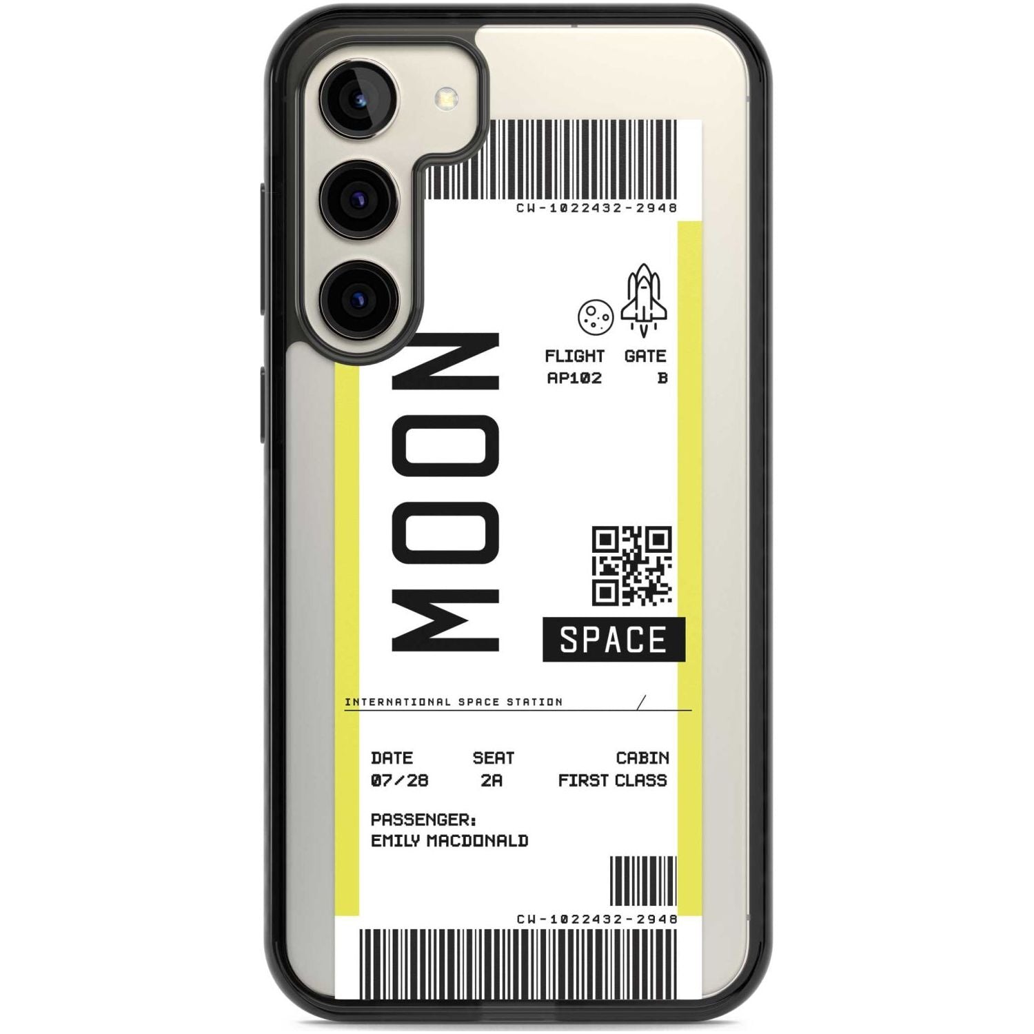 Personalised Moon Space Travel Ticket Custom Phone Case Samsung S22 Plus / Black Impact Case,Samsung S23 Plus / Black Impact Case Blanc Space