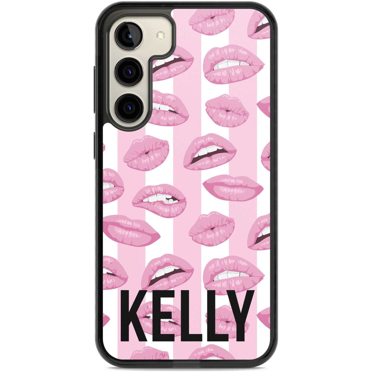 Personalised Pink Stripes & Lips Custom Phone Case Samsung S22 Plus / Black Impact Case,Samsung S23 Plus / Black Impact Case Blanc Space