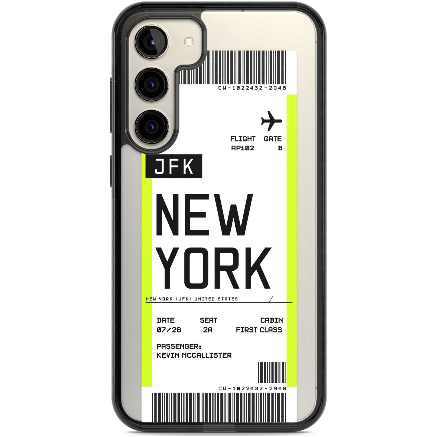 Personalised New York Boarding Pass Custom Phone Case Samsung S22 Plus / Black Impact Case,Samsung S23 Plus / Black Impact Case Blanc Space