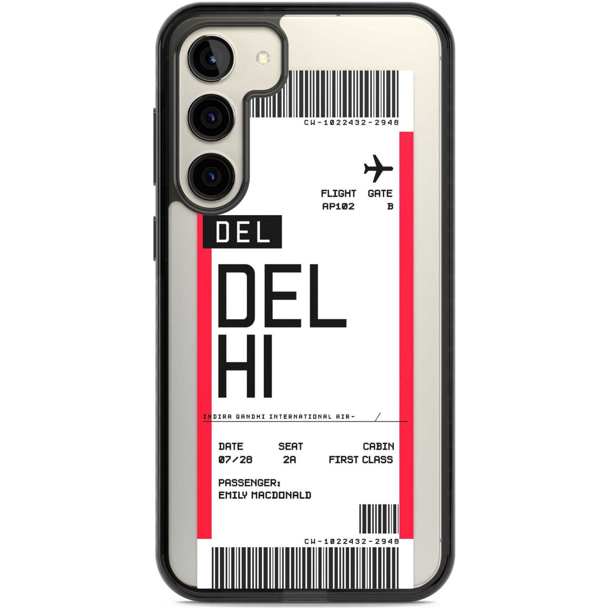 Personalised Delhi Boarding Pass Custom Phone Case Samsung S22 Plus / Black Impact Case,Samsung S23 Plus / Black Impact Case Blanc Space