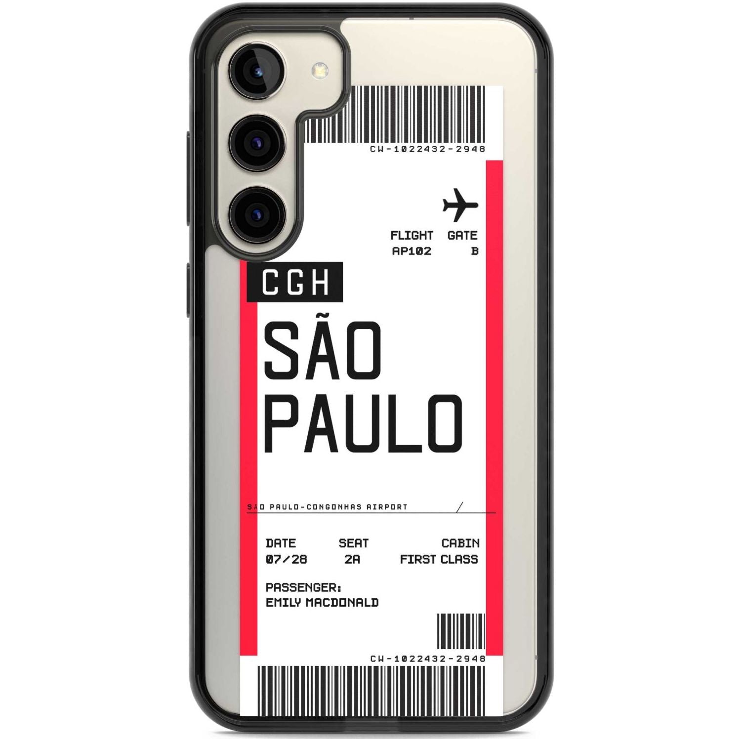 Personalised São Paulo Boarding Pass Custom Phone Case Samsung S22 Plus / Black Impact Case,Samsung S23 Plus / Black Impact Case Blanc Space