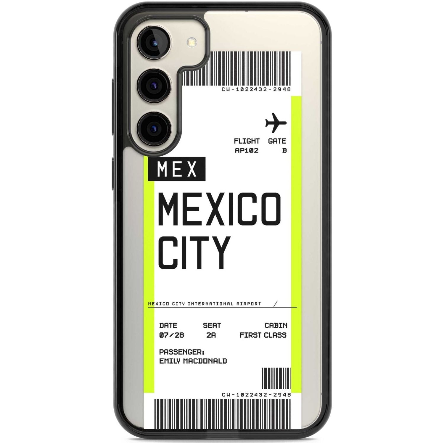 Personalised Mexico City Boarding Pass Custom Phone Case Samsung S22 Plus / Black Impact Case,Samsung S23 Plus / Black Impact Case Blanc Space