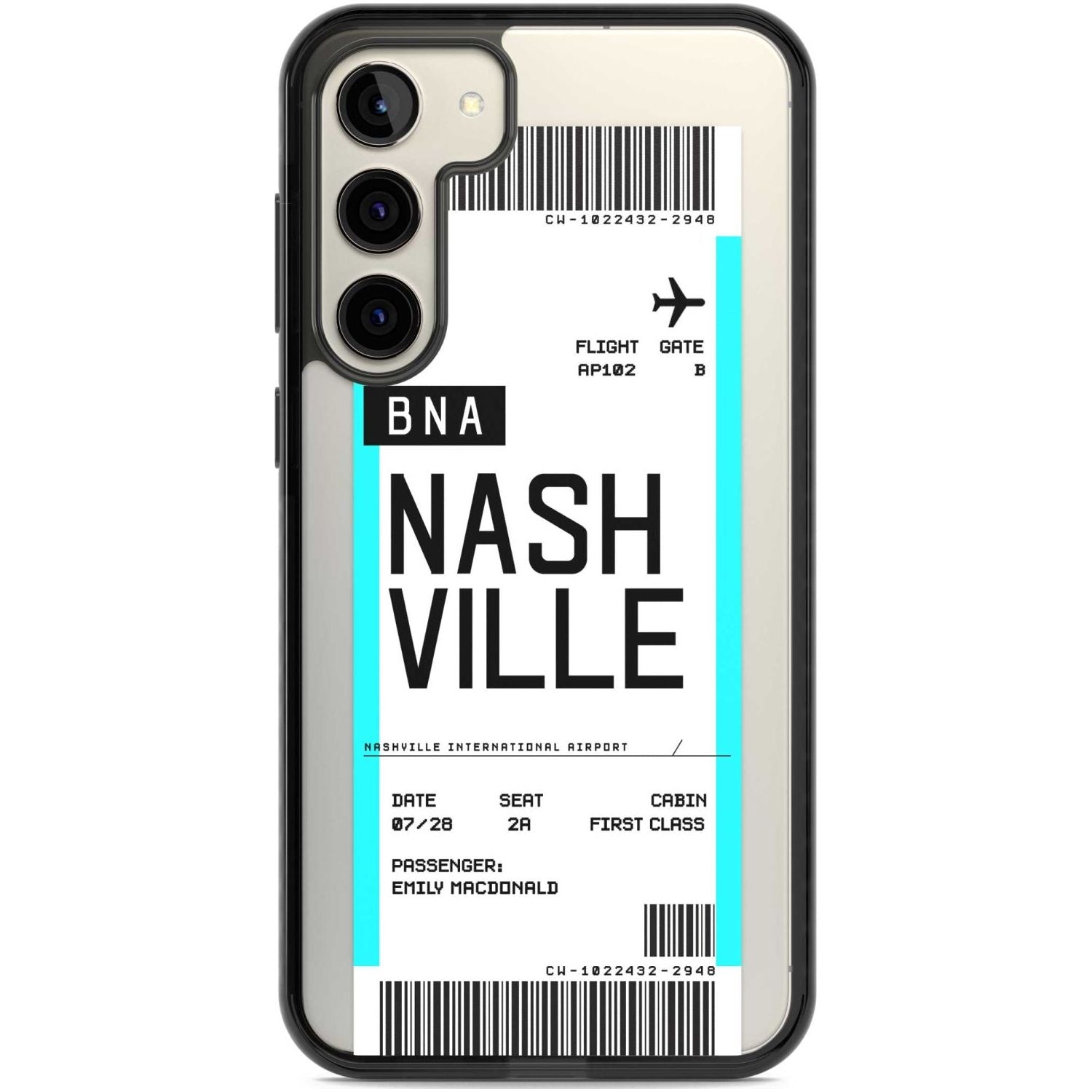 Personalised Nashville Boarding Pass Custom Phone Case Samsung S22 Plus / Black Impact Case,Samsung S23 Plus / Black Impact Case Blanc Space