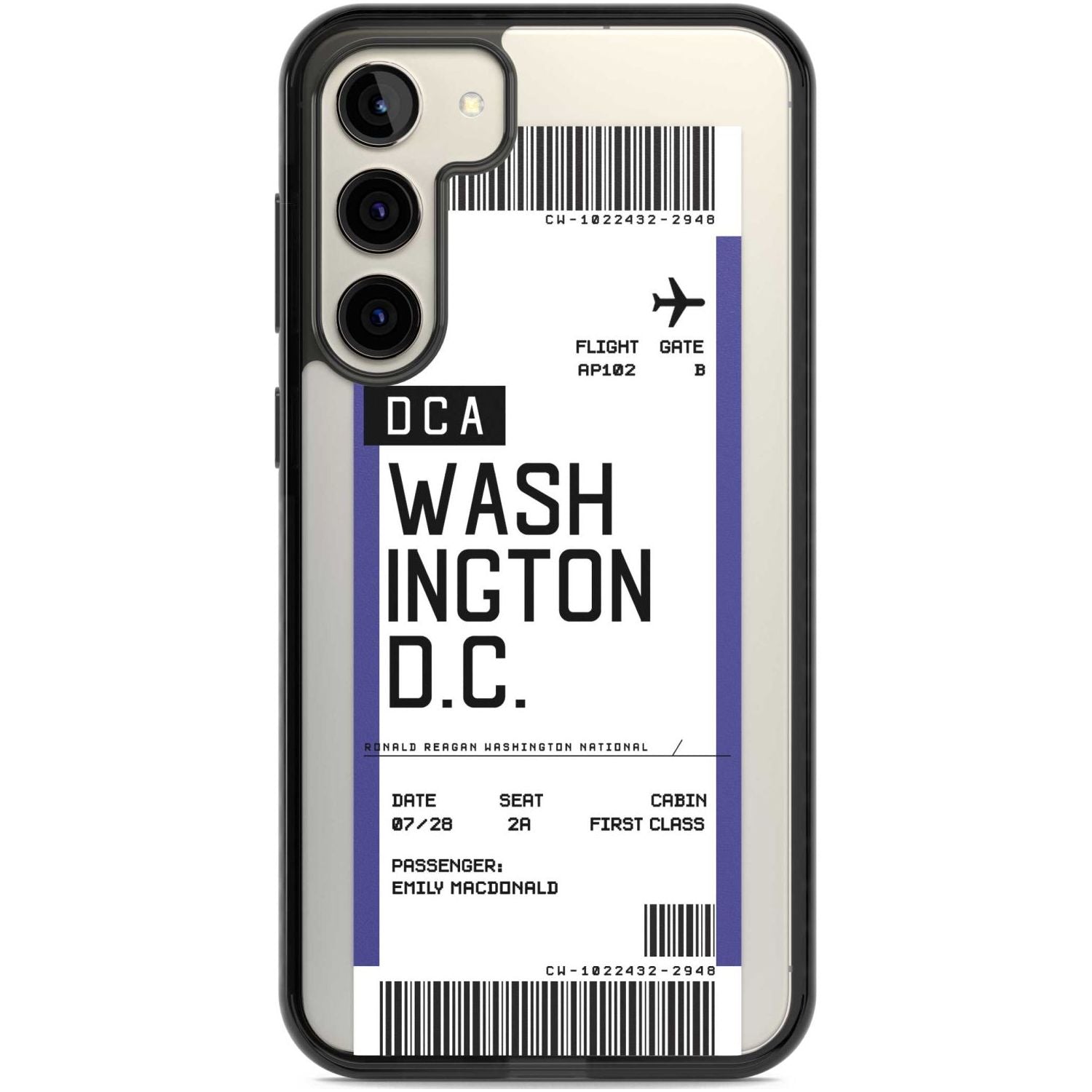 Personalised Washington D.C. Boarding Pass Custom Phone Case Samsung S22 Plus / Black Impact Case,Samsung S23 Plus / Black Impact Case Blanc Space