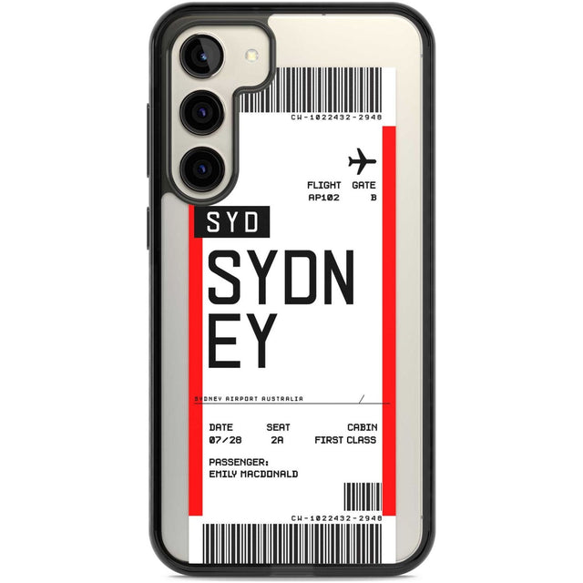 Personalised Sydney Boarding Pass Custom Phone Case Samsung S22 Plus / Black Impact Case,Samsung S23 Plus / Black Impact Case Blanc Space