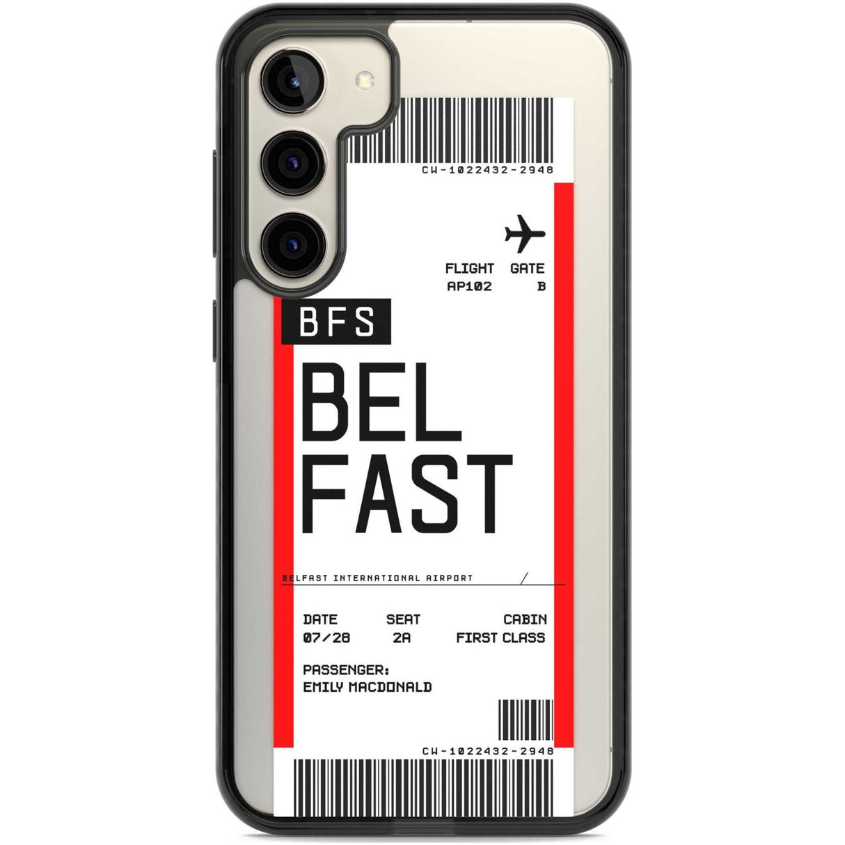 Personalised Belfast Boarding Pass Custom Phone Case Samsung S22 Plus / Black Impact Case,Samsung S23 Plus / Black Impact Case Blanc Space