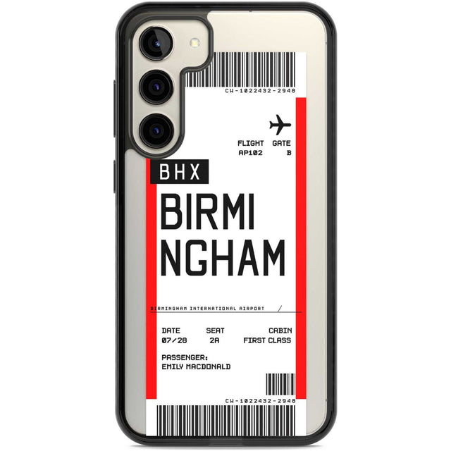 Personalised Birmingham Boarding Pass Custom Phone Case Samsung S22 Plus / Black Impact Case,Samsung S23 Plus / Black Impact Case Blanc Space