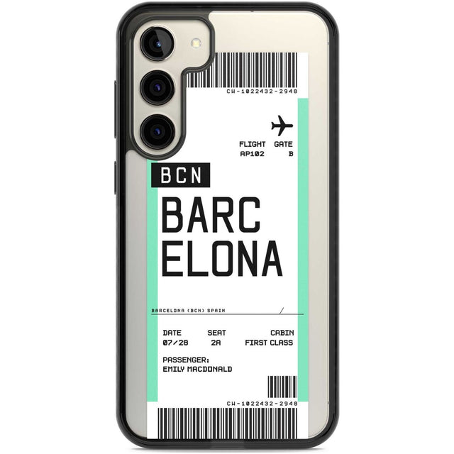Personalised Barcelona Boarding Pass Custom Phone Case Samsung S22 Plus / Black Impact Case,Samsung S23 Plus / Black Impact Case Blanc Space
