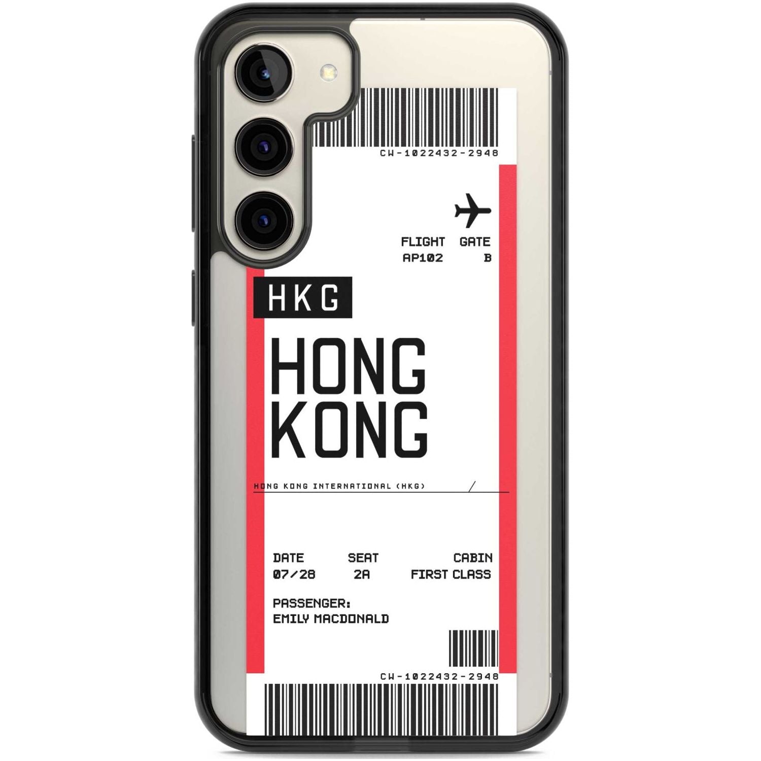 Personalised Hong Kong Boarding Pass Custom Phone Case Samsung S22 Plus / Black Impact Case,Samsung S23 Plus / Black Impact Case Blanc Space
