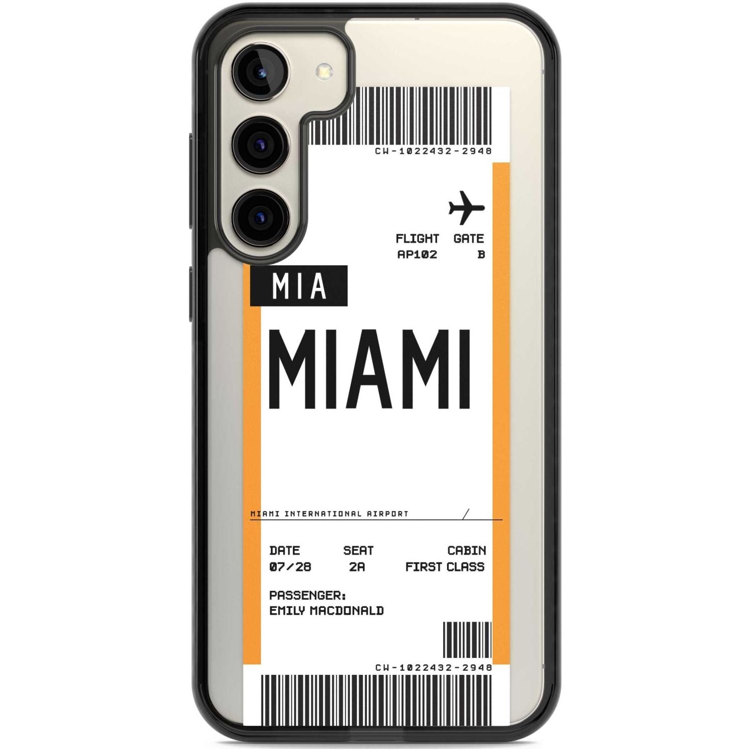 Personalised Miami Boarding Pass Custom Phone Case Samsung S22 Plus / Black Impact Case,Samsung S23 Plus / Black Impact Case Blanc Space