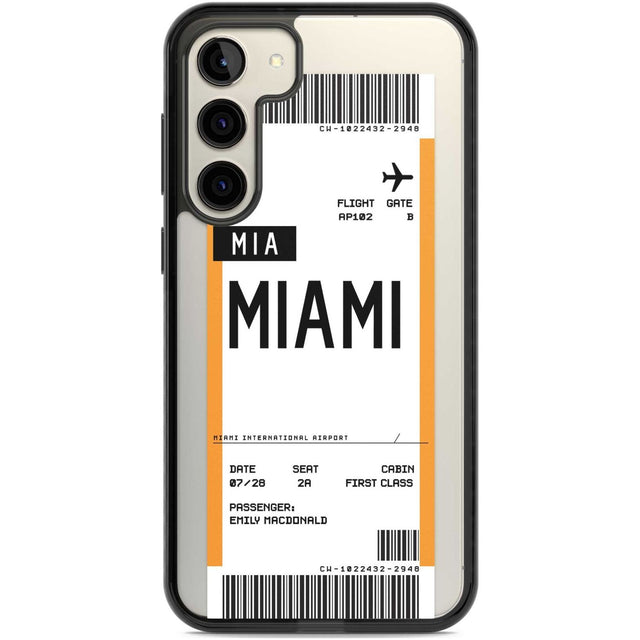 Personalised Miami Boarding Pass Custom Phone Case Samsung S22 Plus / Black Impact Case,Samsung S23 Plus / Black Impact Case Blanc Space