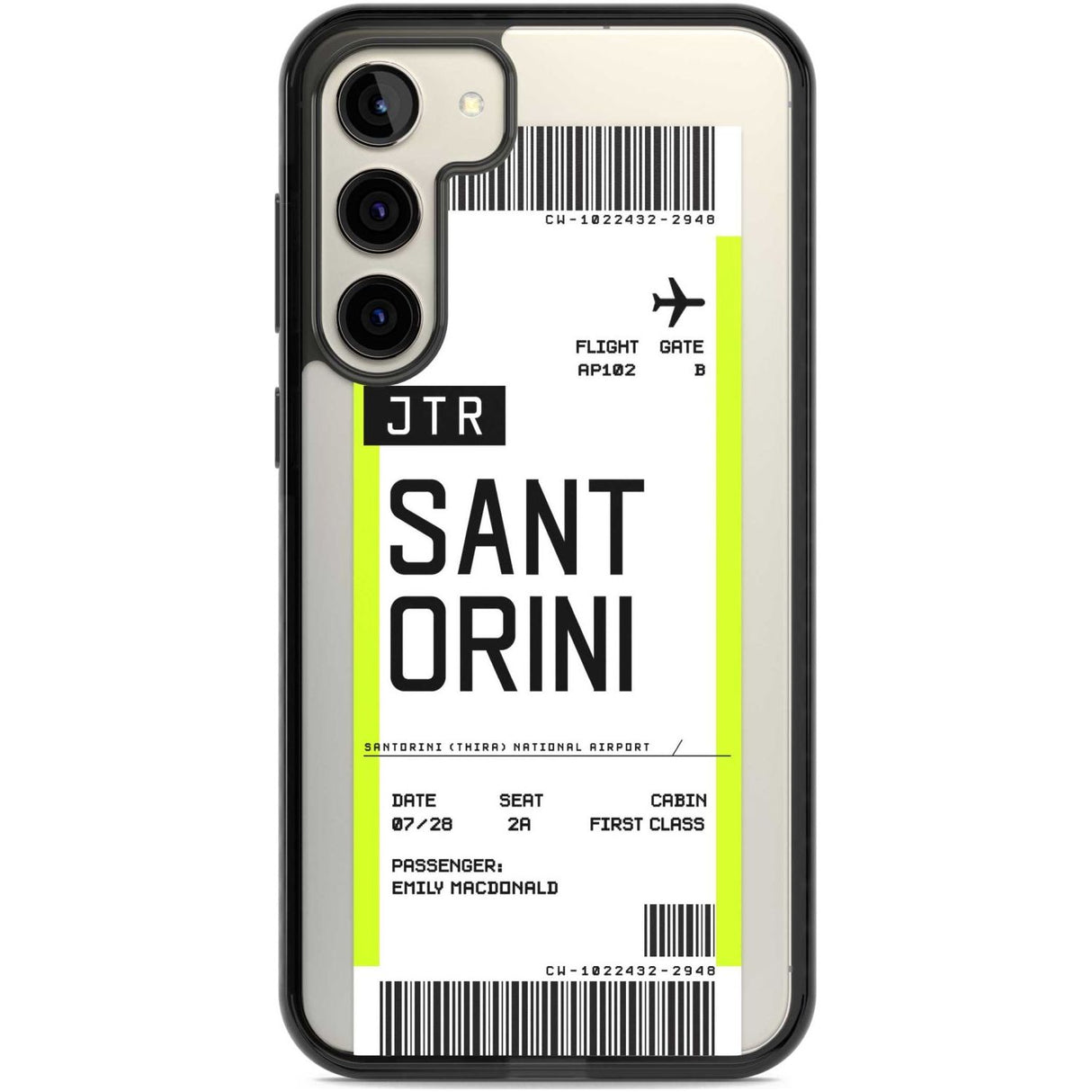 Personalised Santorini Boarding Pass Custom Phone Case Samsung S22 Plus / Black Impact Case,Samsung S23 Plus / Black Impact Case Blanc Space