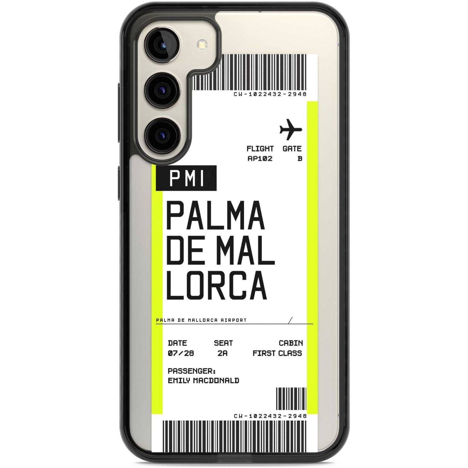Personalised Palma De Mallorca Boarding Pass Custom Phone Case Samsung S22 Plus / Black Impact Case,Samsung S23 Plus / Black Impact Case Blanc Space