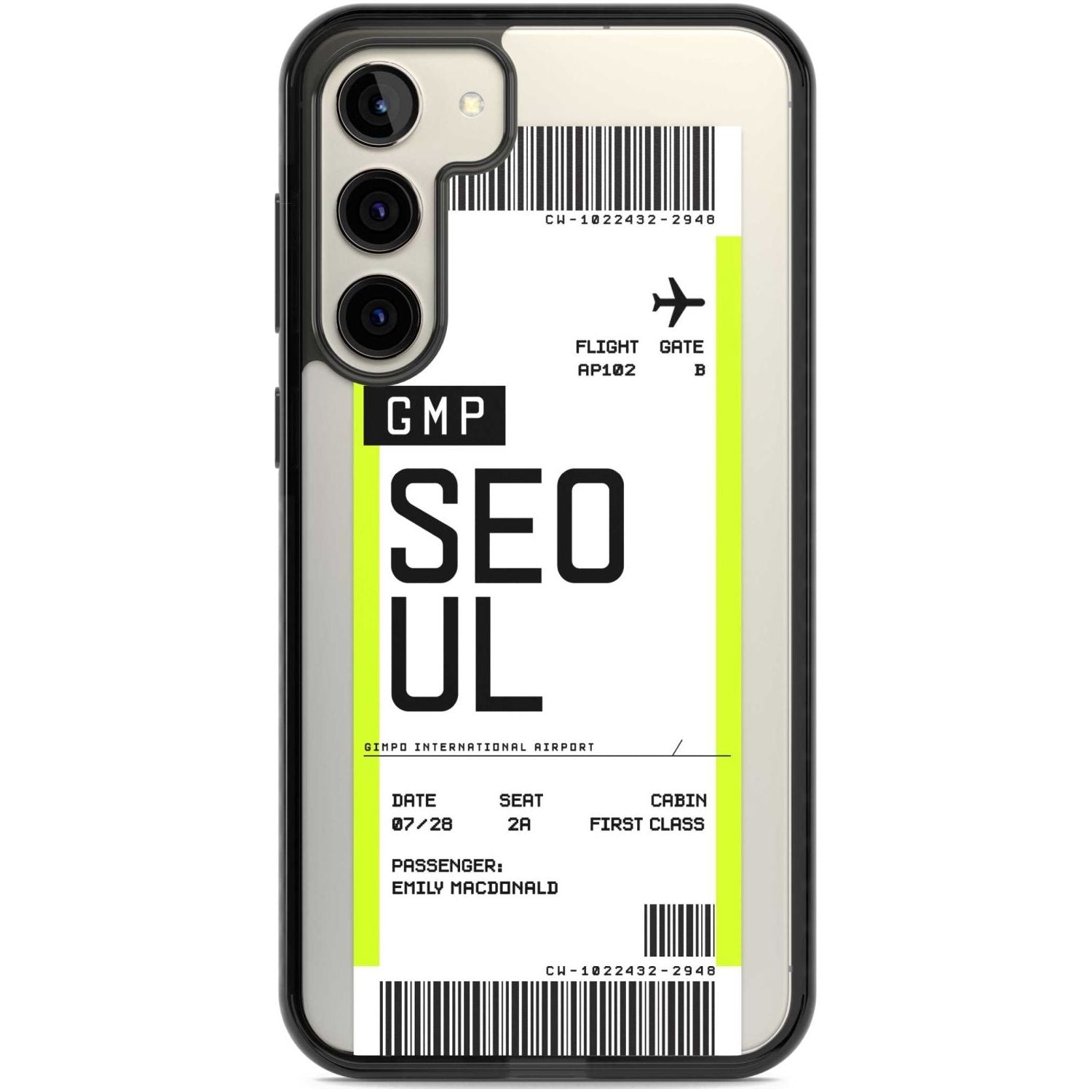 Personalised Seoul Boarding Pass Custom Phone Case Samsung S22 Plus / Black Impact Case,Samsung S23 Plus / Black Impact Case Blanc Space
