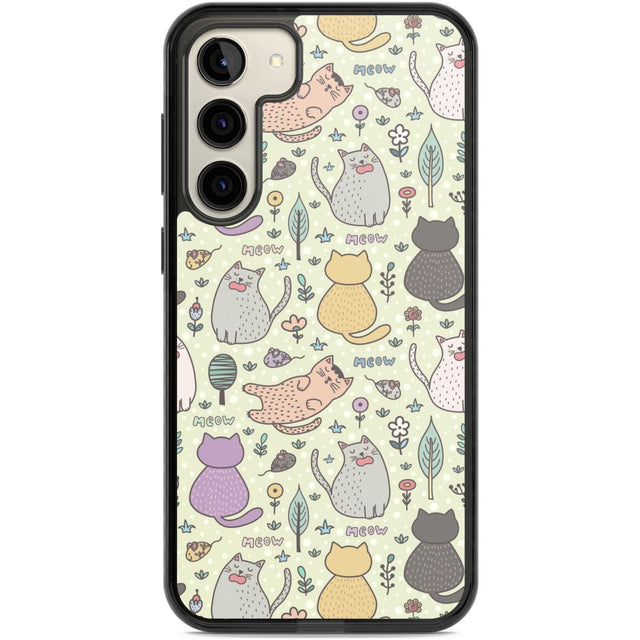 Cat Pattern Cream Phone Case Samsung S22 Plus / Black Impact Case,Samsung S23 Plus / Black Impact Case Blanc Space