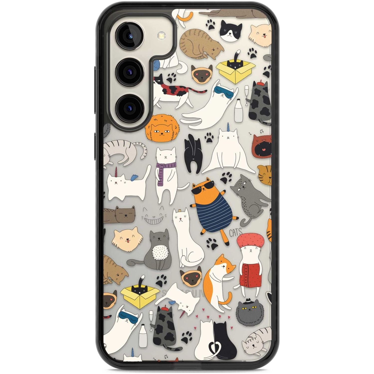 Cartoon Cat Collage Phone Case Samsung S22 Plus / Black Impact Case,Samsung S23 Plus / Black Impact Case Blanc Space