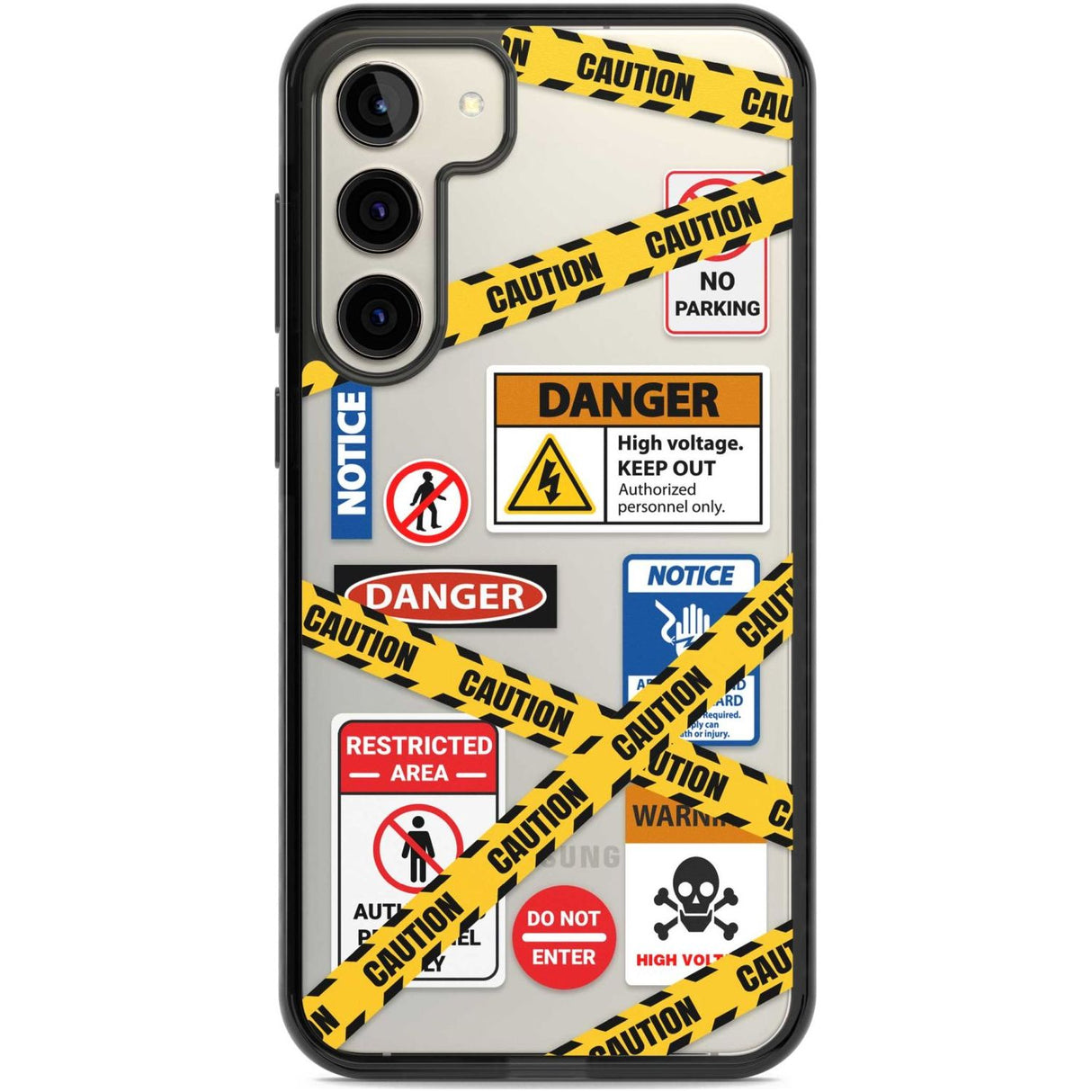 CAUTION Phone Case Samsung S22 Plus / Black Impact Case,Samsung S23 Plus / Black Impact Case Blanc Space