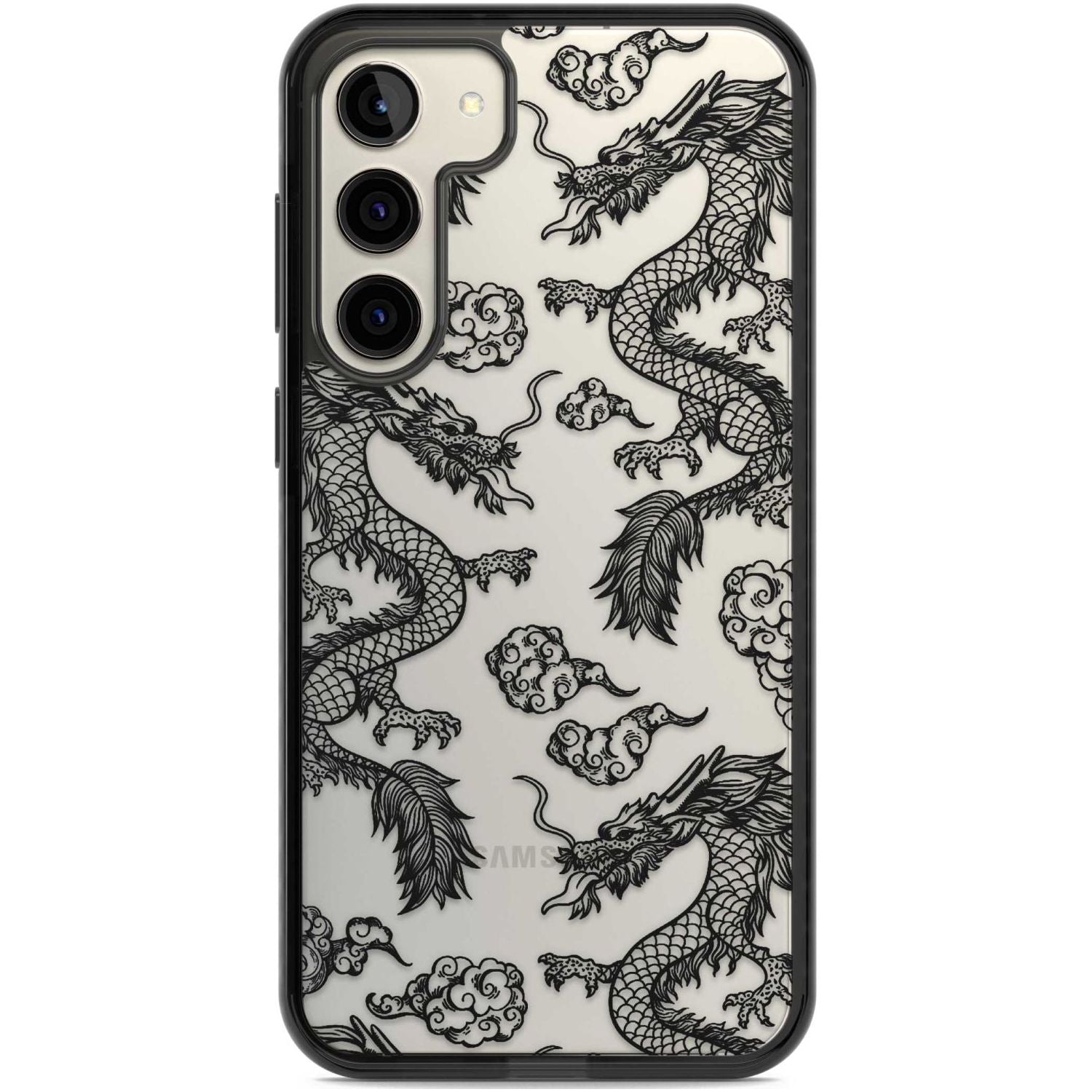 Black Dragon Pattern Phone Case Samsung S22 Plus / Black Impact Case,Samsung S23 Plus / Black Impact Case Blanc Space