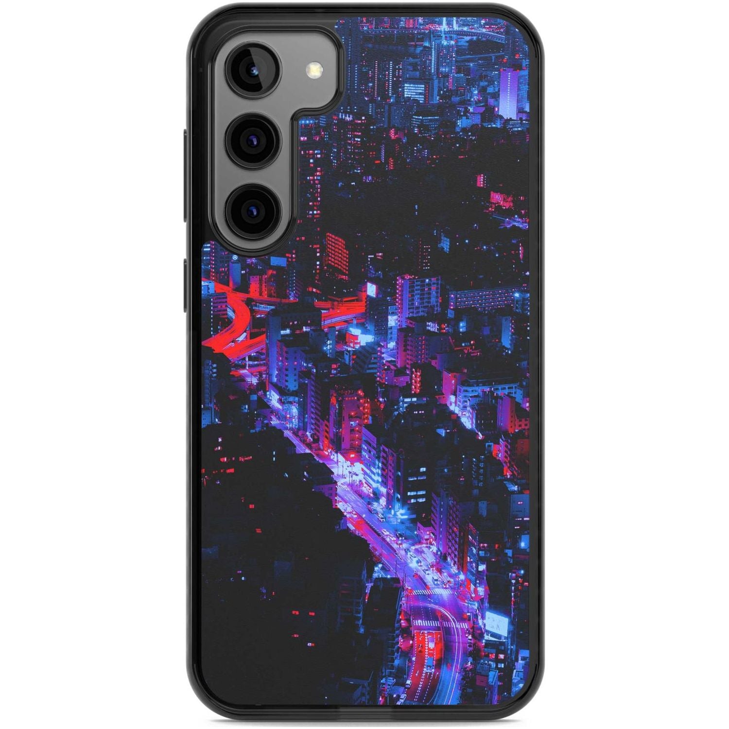 Arial City View - Neon Cities Photographs Phone Case Samsung S22 Plus / Black Impact Case,Samsung S23 Plus / Black Impact Case Blanc Space