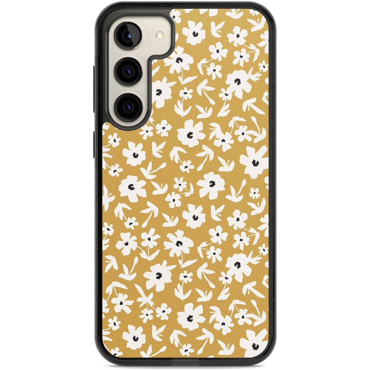 Floral Print on Mustard Cute Floral Phone Case Samsung S22 Plus / Black Impact Case,Samsung S23 Plus / Black Impact Case Blanc Space