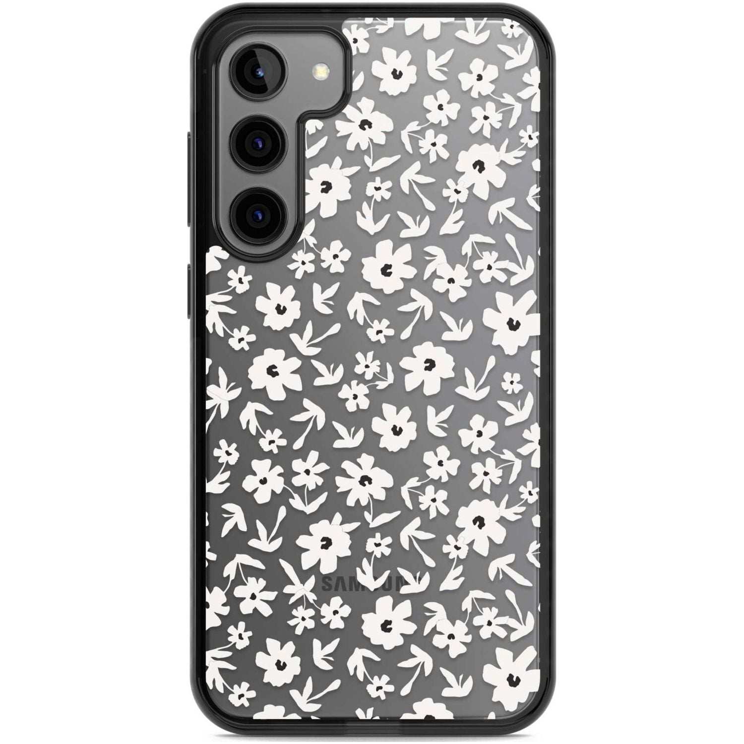 Floral Print on Transparent Phone Case Samsung S22 Plus / Black Impact Case,Samsung S23 Plus / Black Impact Case Blanc Space