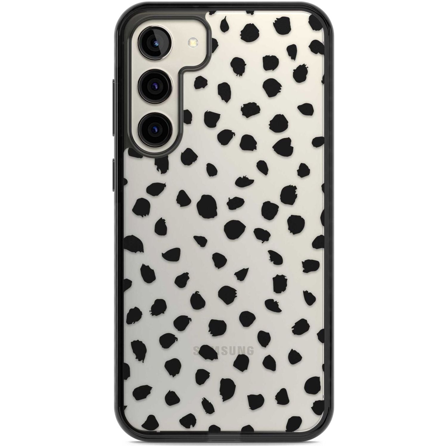 Black on Transparent Dalmatian Polka Dot Spots Phone Case Samsung S22 Plus / Black Impact Case,Samsung S23 Plus / Black Impact Case Blanc Space