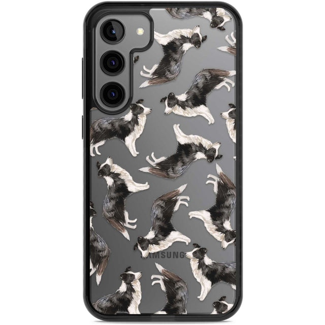 Border Collie Watercolour Dog Pattern Phone Case Samsung S22 Plus / Black Impact Case,Samsung S23 Plus / Black Impact Case Blanc Space