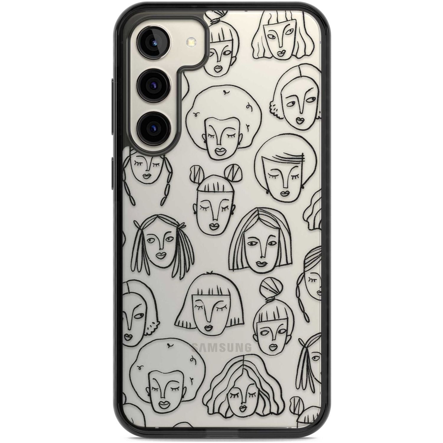Girl Portrait Doodles Phone Case Samsung S22 Plus / Black Impact Case,Samsung S23 Plus / Black Impact Case Blanc Space
