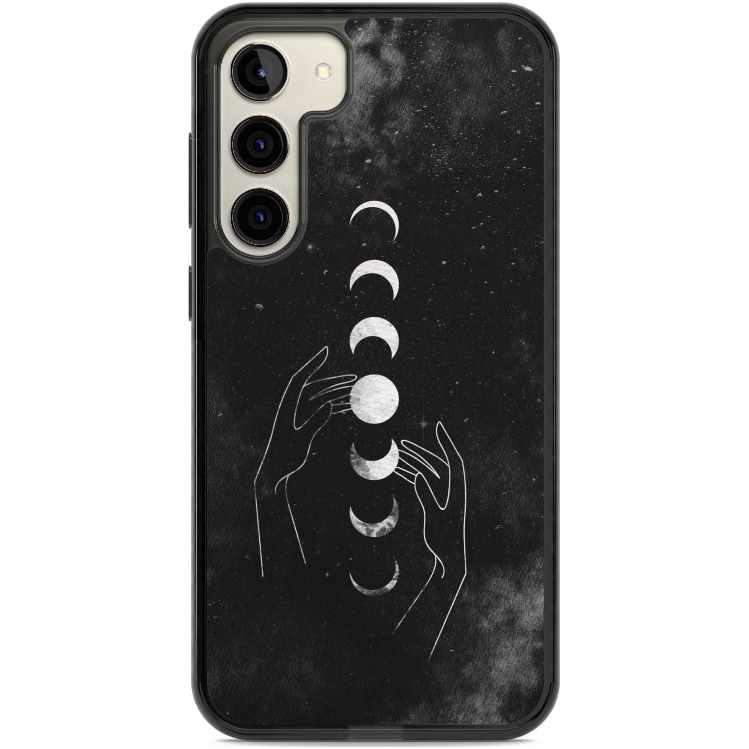 Moon Phases and Hands Phone Case Samsung S22 Plus / Black Impact Case,Samsung S23 Plus / Black Impact Case Blanc Space